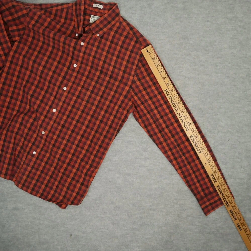 J.Crew Secret Wash Organic Cotton Red Gingham Shirt Mens M Slim‎ Fit Madagascar